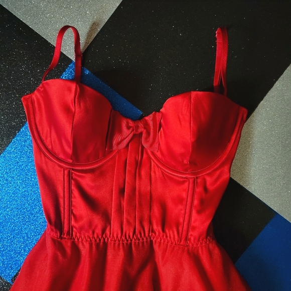 💋 Victoria's Secret: Bow-Topped Bustier Slip Dress, Lipstick Red, Sz Small, NWT - Picture 11 of 12